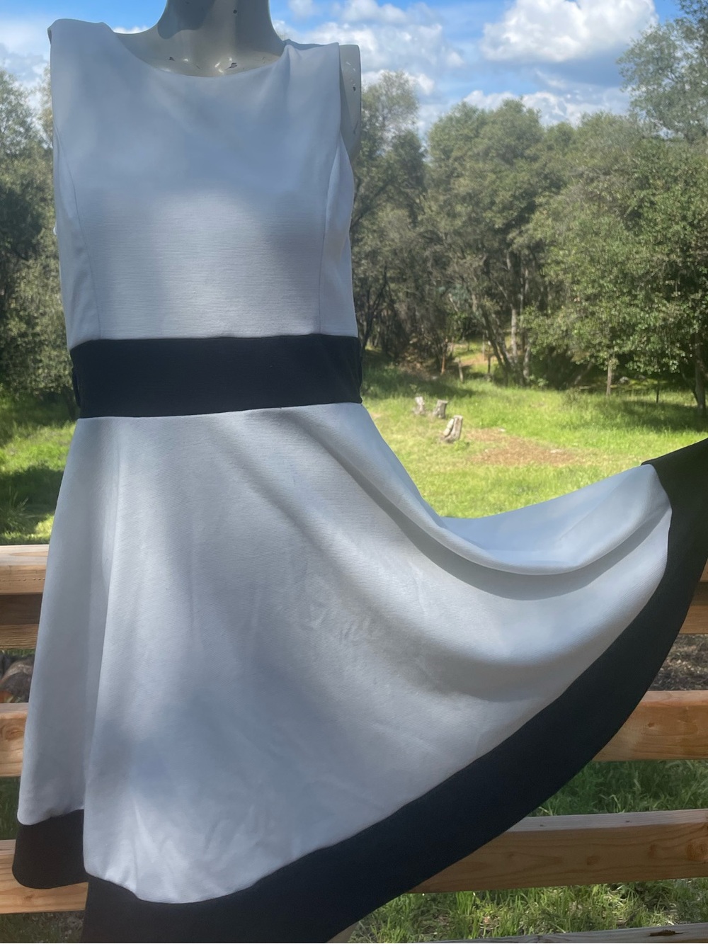 Forever 21 White Fit-and-Flare Dress with Black Trim